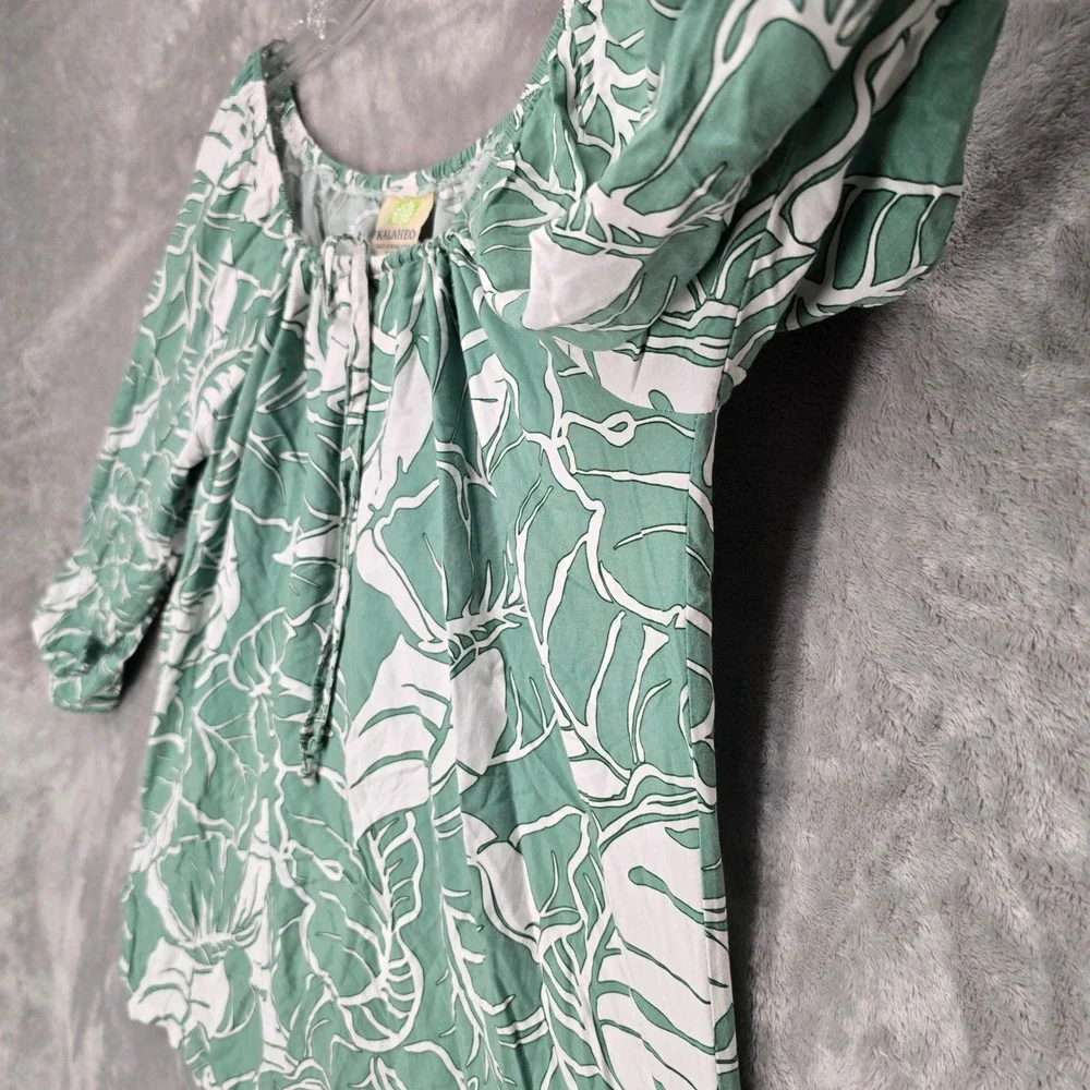 Kalaheo Blouse Top Women 2XL Green Monstera Leaf Print Rayon Tropical Relaxed